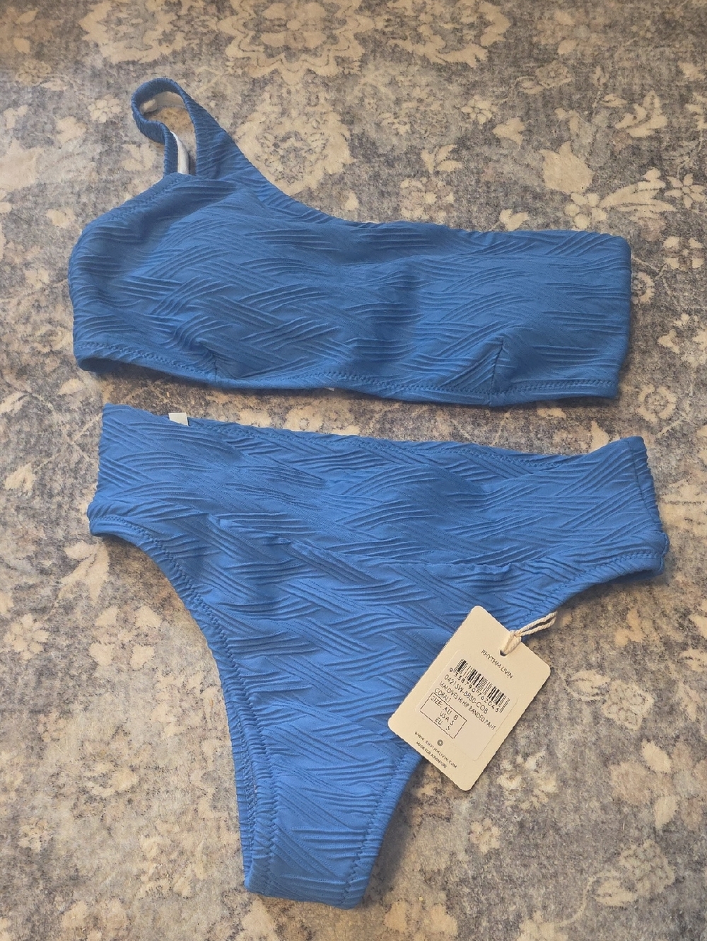 Rhythm. One-Shoulder Blue Textured Bikini